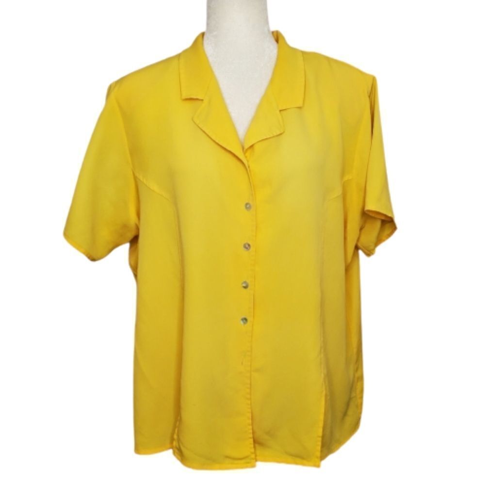 VINTAGE 90s blouse yellow button up short sleeve shirt 1X